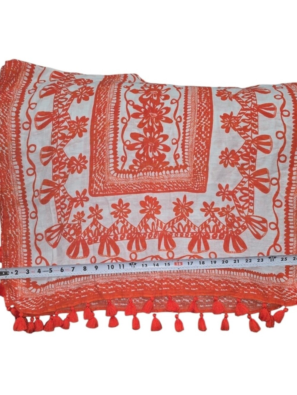 Echo White Tunic with Red Floral Embroidery and Tassel Trim - Picture 3 of 7